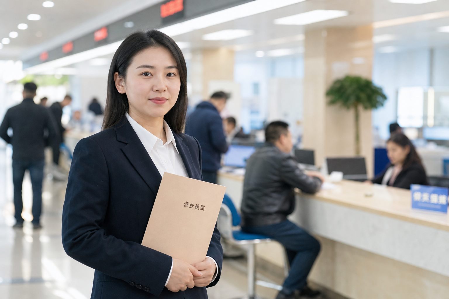 外勤人员在政务大厅办理工商业务