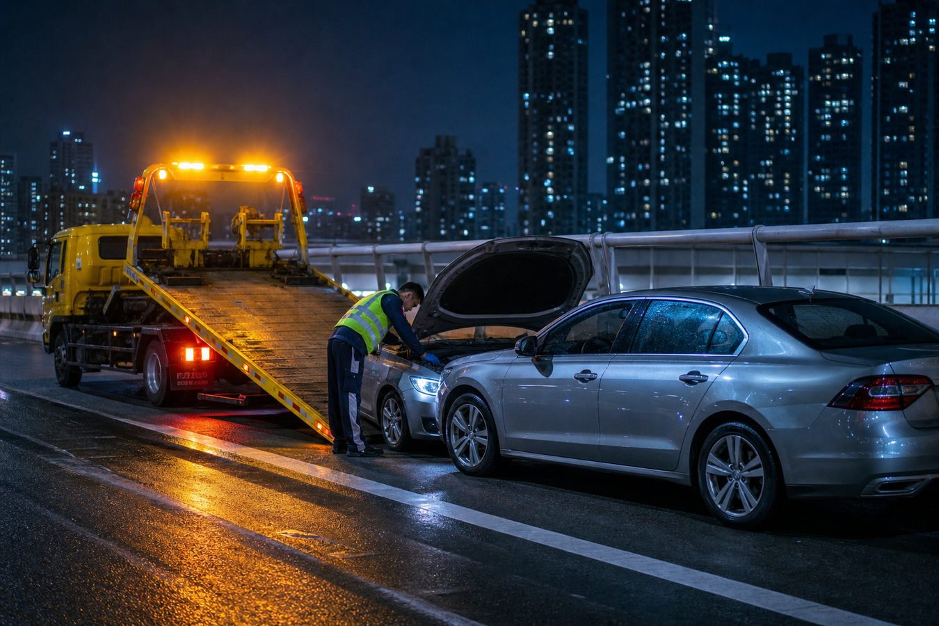 夜间道路清障拖车